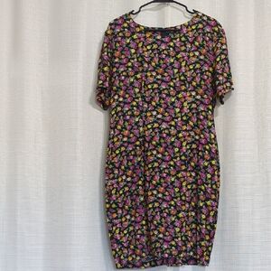 Vintage WD 2 By Diamond Floral Dress Large Rayon Short Sleeves Multicolor